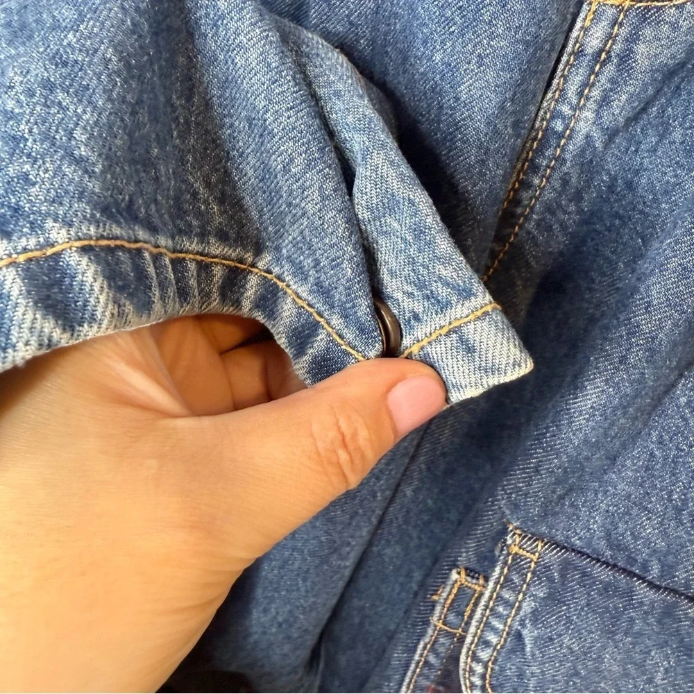 Happy x Nature Patchwork Plaid Pocket Wide Leg Jeans Boho Cottagecore Sz 4